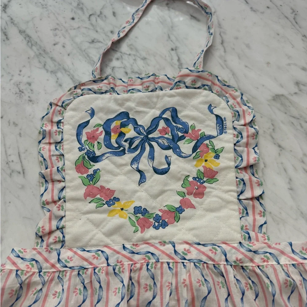 EXCELLENT Vintage 1980s Apron Kitchen T&CL Baking Cooking Pink Blue RARE - Picture 4 of 6